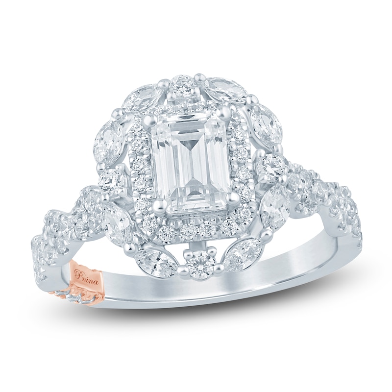 Main Image 1 of Pnina Tornai Emerald-Cut Diamond Halo Engagement Ring 1-1/2 ct tw 14K White Gold