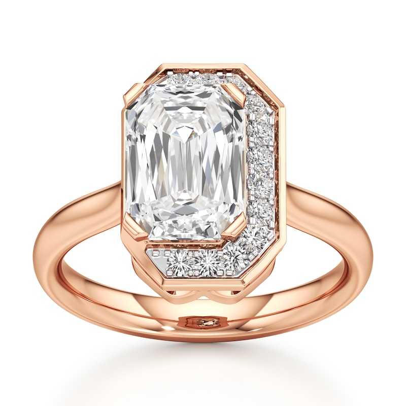 Main Image 1 of J'Lure Imperial-Emerald Step-Cut Lab-Grown Diamond Half-Halo Engagement Ring 3-1/6 ct tw 18K Rose Gold