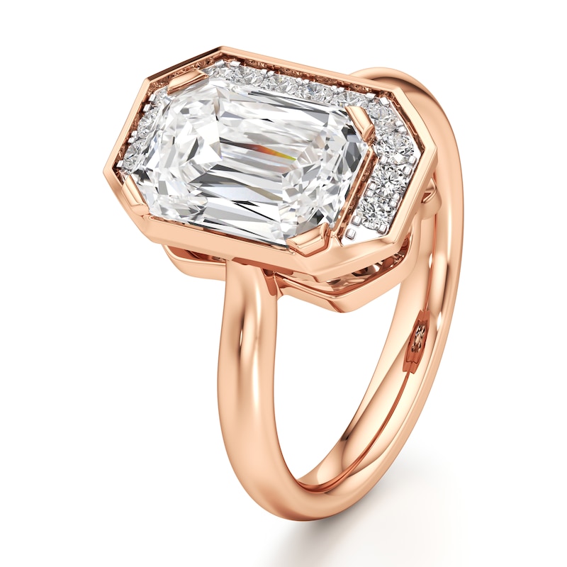 Main Image 4 of J'Lure Imperial-Emerald Step-Cut Lab-Grown Diamond Half-Halo Engagement Ring 3-1/6 ct tw 18K Rose Gold