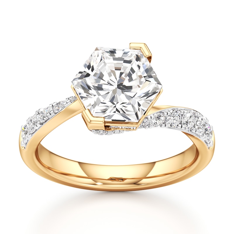 Main Image 1 of J'Lure Hexagon Brilliant-Cut Lab-Grown Diamond Bypass Engagement Ring 3-1/2 ct tw 18K Yellow Gold
