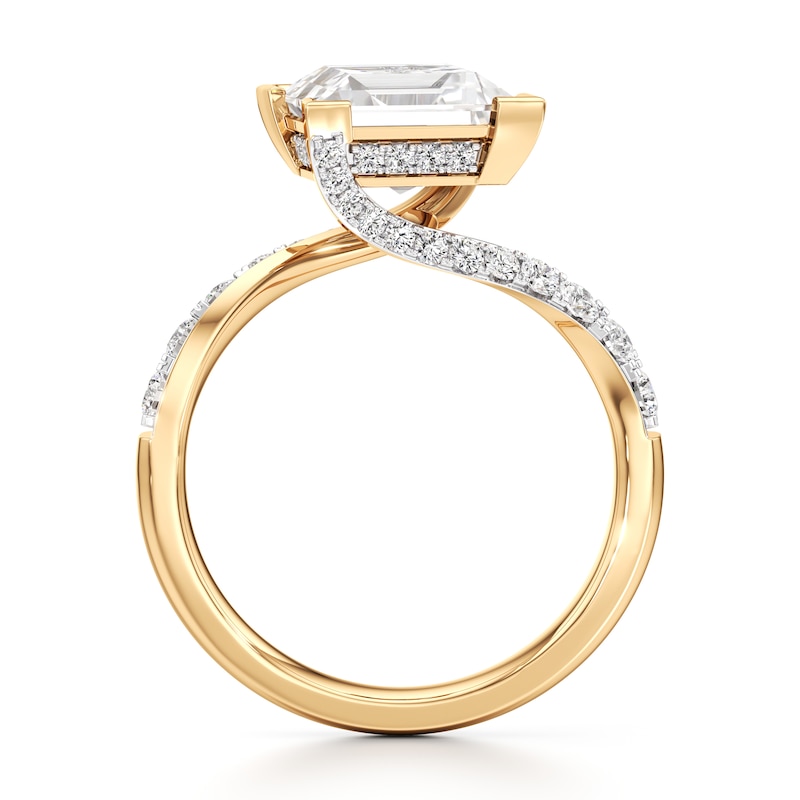 Main Image 2 of J'Lure Carre Step-Cut Lab-Grown Diamond Bypass Engagement Ring 3-1/2 ct tw 18K Yellow Gold