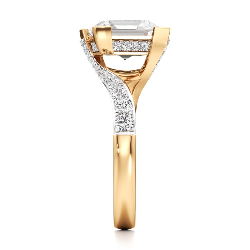 Main Image 3 of J'Lure Carre Step-Cut Lab-Grown Diamond Bypass Engagement Ring 3-1/2 ct tw 18K Yellow Gold