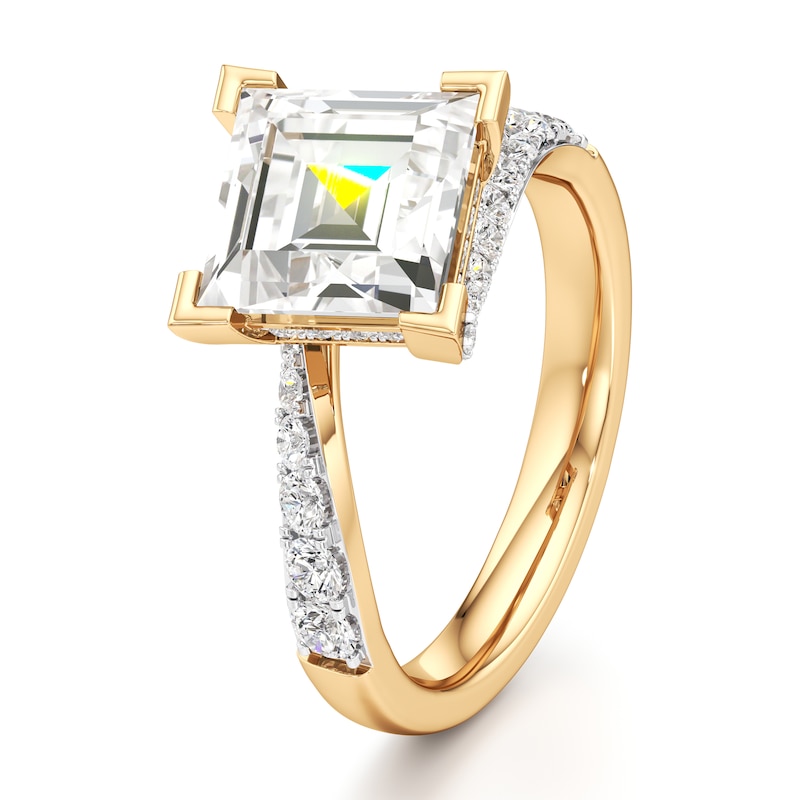 Main Image 4 of J'Lure Carre Step-Cut Lab-Grown Diamond Bypass Engagement Ring 3-1/2 ct tw 18K Yellow Gold