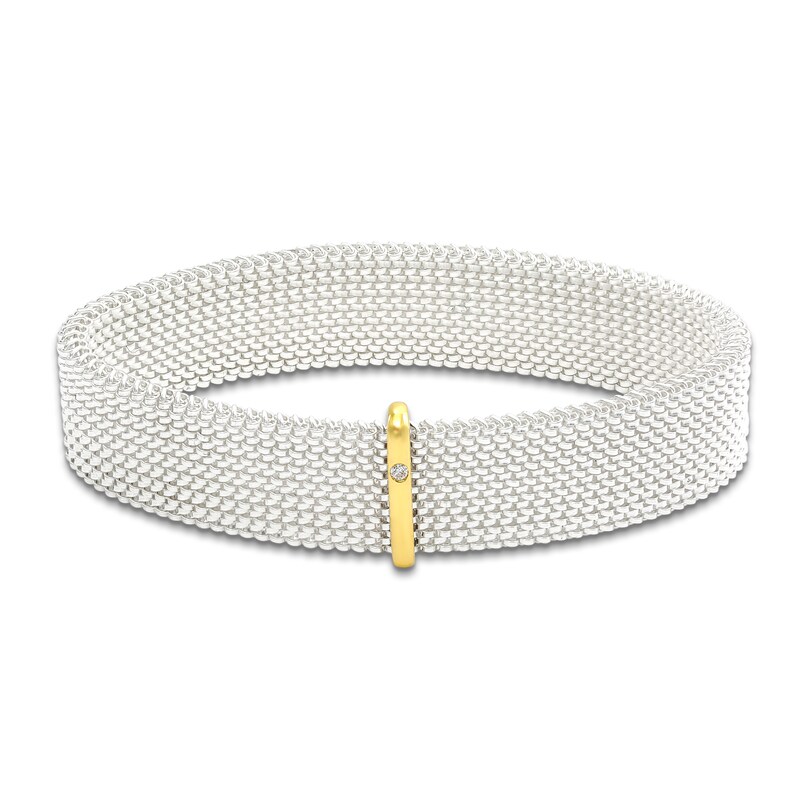 Main Image 1 of ZYDO Diamond Accent Mesh Stretch Bracelet Stainless Steel & 18K Yellow Gold 7.5"