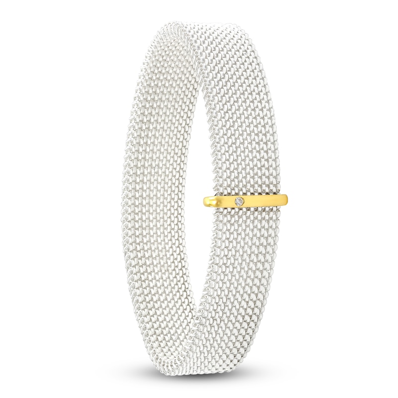 Main Image 2 of ZYDO Diamond Accent Mesh Stretch Bracelet Stainless Steel & 18K Yellow Gold 7.5"