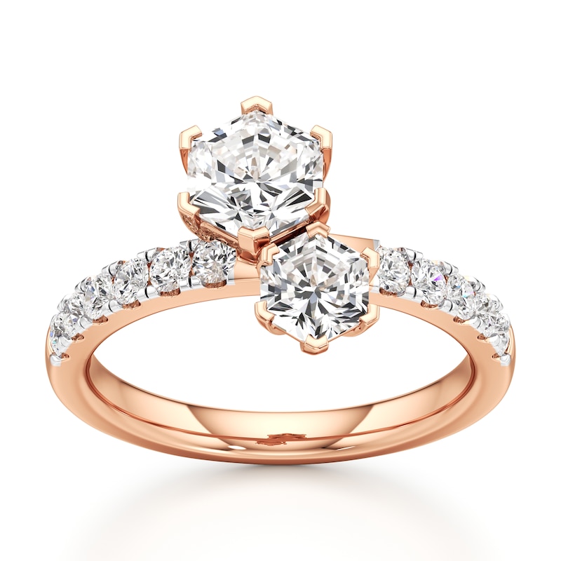 Main Image 1 of J'Lure Hexagon Brilliant-Cut Two-Stone Lab-Grown Diamond Engagement Ring 1-7/8 ct tw 18K Rose Gold