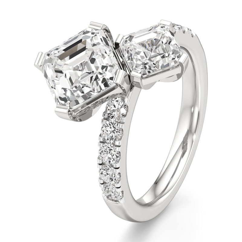 Main Image 4 of J'Lure Square-Emerald Step-Cut Two-Stone Lab-Grown Diamond Engagement Ring 4-5/8 ct tw 18K White Gold