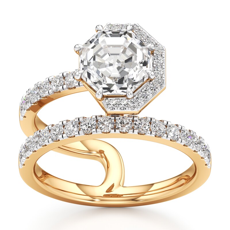 Main Image 1 of J'Lure Octagon Step-Cut Lab-Grown Diamond Spiral Engagement Ring 2-1/2 ct tw 18K Yellow Gold