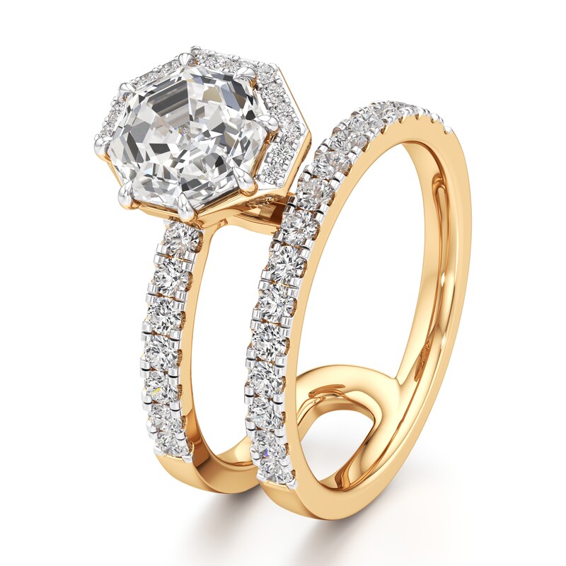Main Image 4 of J'Lure Octagon Step-Cut Lab-Grown Diamond Spiral Engagement Ring 2-1/2 ct tw 18K Yellow Gold
