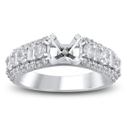 Certified Baguette-Cut & Round-Cut Diamond Three-Row Engagement Ring Setting 1-1/4 ct tw 18K White Gold