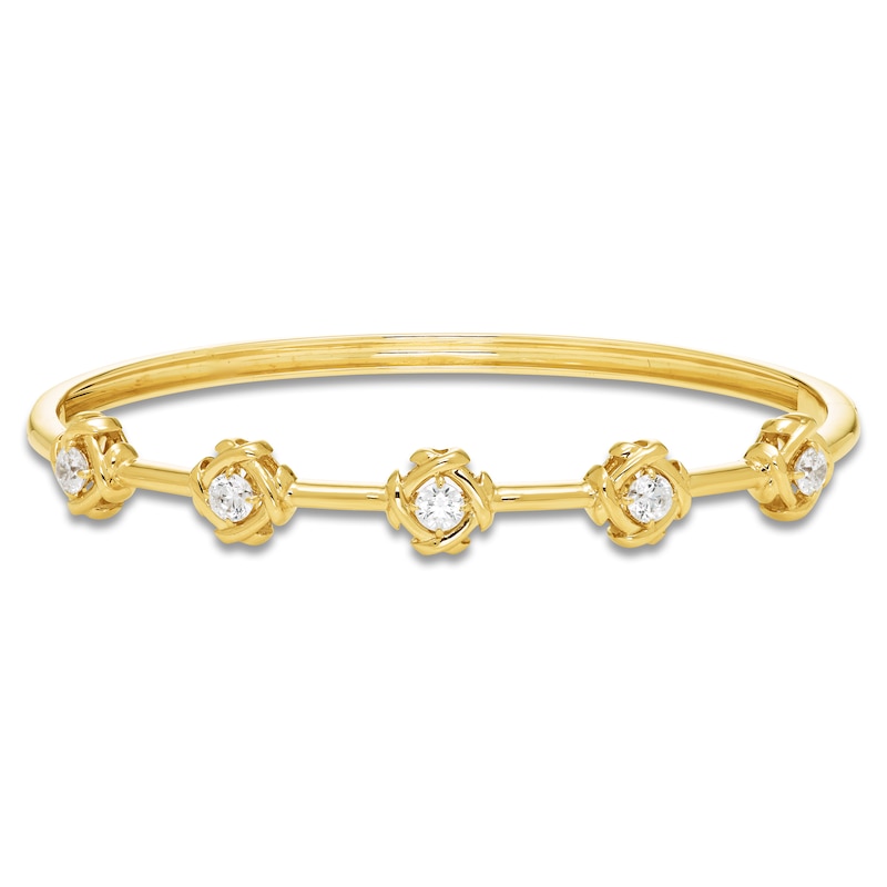 Main Image 1 of Unspoken Diamond Station Bangle Bracelet 1 ct tw 14K Yellow Gold 7"