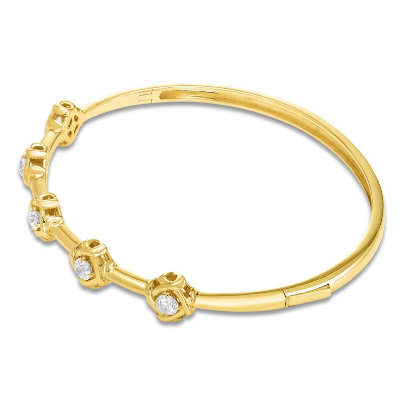 Main Image 2 of Unspoken Diamond Station Bangle Bracelet 1 ct tw 14K Yellow Gold 7"