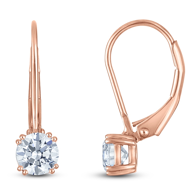 Main Image 1 of Round-Cut Lab-Grown Diamond Solitaire Drop Earrings 1/2 ct tw 14K Rose Gold (SI2/F)