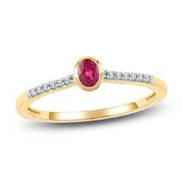 Oval-Cut Natural Ruby & Diamond Ring 1/20 ct tw 14K Yellow Gold