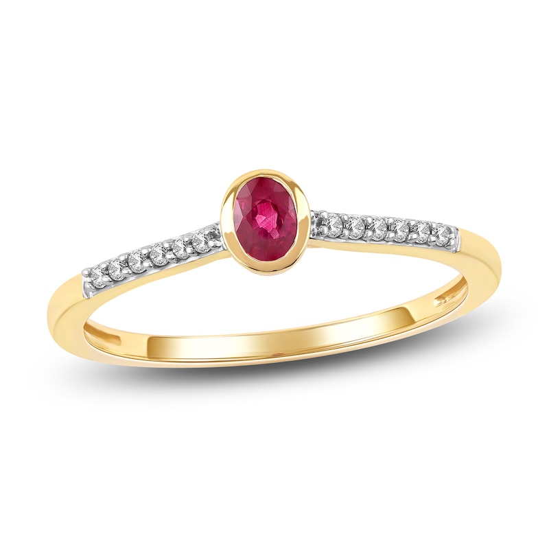 Main Image 1 of Oval-Cut Natural Ruby & Diamond Ring 1/20 ct tw 14K Yellow Gold