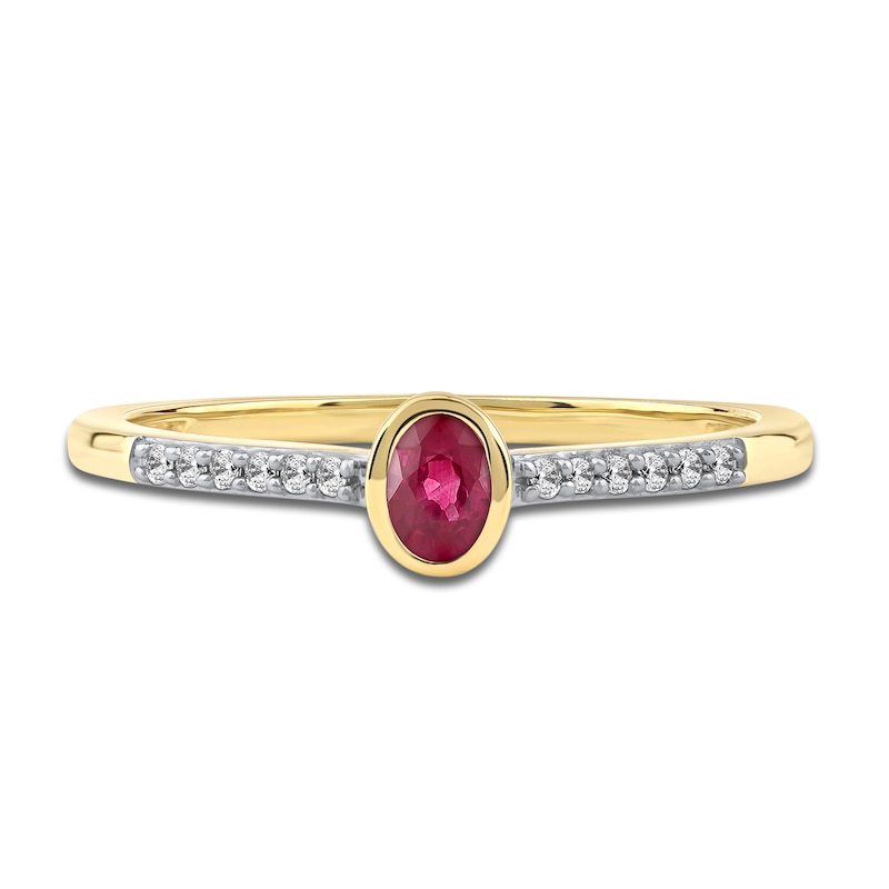 Main Image 3 of Oval-Cut Natural Ruby & Diamond Ring 1/20 ct tw 14K Yellow Gold