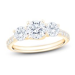 Round-Cut Lab-Grown Diamond Three-Stone Engagement Ring 2 ct tw 14K Yellow Gold