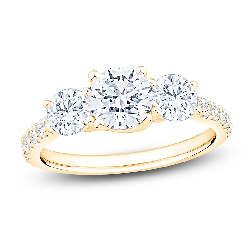 Main Image 1 of Round-Cut Lab-Grown Diamond Three-Stone Engagement Ring 2 ct tw 14K Yellow Gold