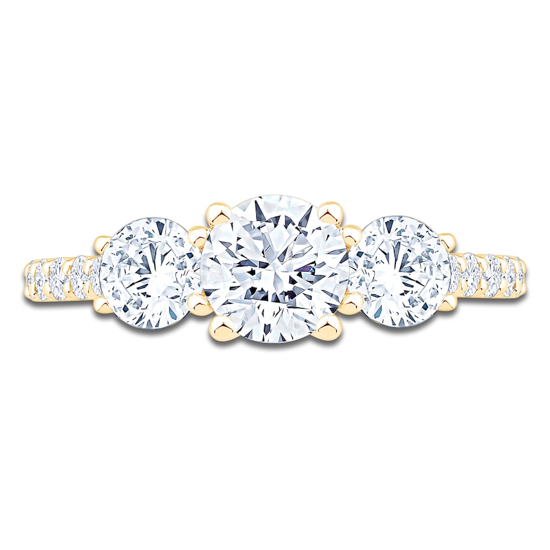 Main Image 3 of Round-Cut Lab-Grown Diamond Three-Stone Engagement Ring 2 ct tw 14K Yellow Gold