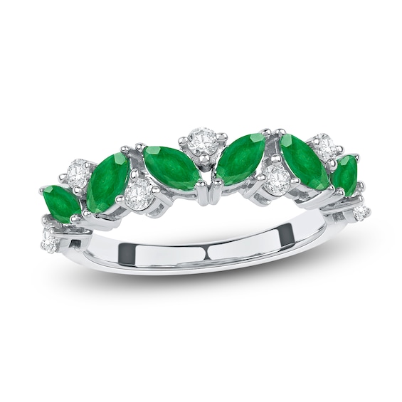Marquise-Cut Natural Emerald & Diamond Ring 1/3 ct tw 14K White Gold