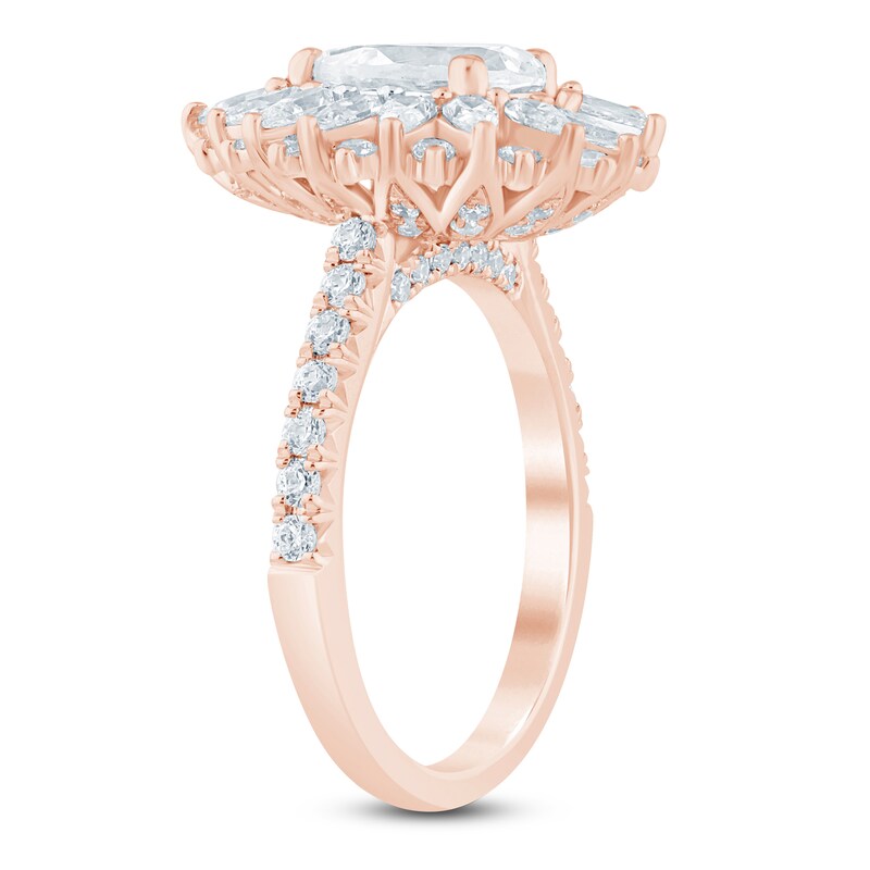 Main Image 2 of Pear-Shaped Lab-Grown Diamond Starburst Halo Engagement Ring 2-1/3 ct tw 14K Rose Gold