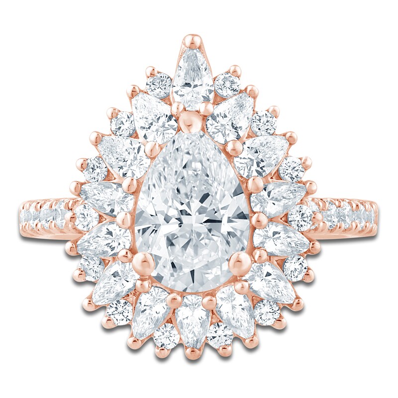 Main Image 3 of Pear-Shaped Lab-Grown Diamond Starburst Halo Engagement Ring 2-1/3 ct tw 14K Rose Gold
