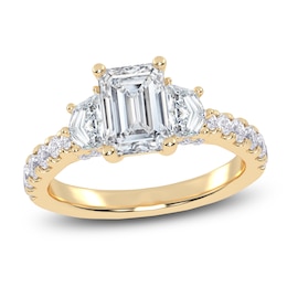 Emerald & Shield-Cut Lab-Grown Diamond Three-Stone Engagement Ring 2 ct tw 14K Yellow Gold