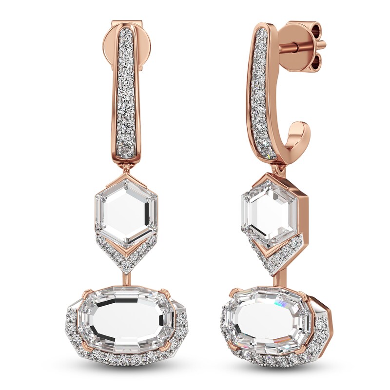 Main Image 2 of J'Lure Oval Portrait-Cut & Hexagon Portrait-Cut Lab-Grown Diamond Dangle Earrings 3-1/2 ct tw 14K Rose Gold