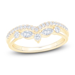 Certified Round & Marquise-Cut Diamond Chevron Wedding Band 1/2 ct tw 14K Yellow Gold