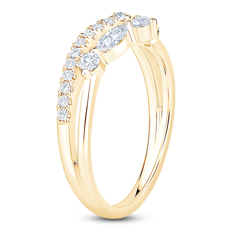 Main Image 2 of Certified Round & Marquise-Cut Diamond Chevron Wedding Band 1/2 ct tw 14K Yellow Gold