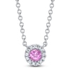 Thumbnail Image 1 of Shy Creation Natural Pink Sapphire & Diamond Accent Halo Necklace 14K White Gold 18"