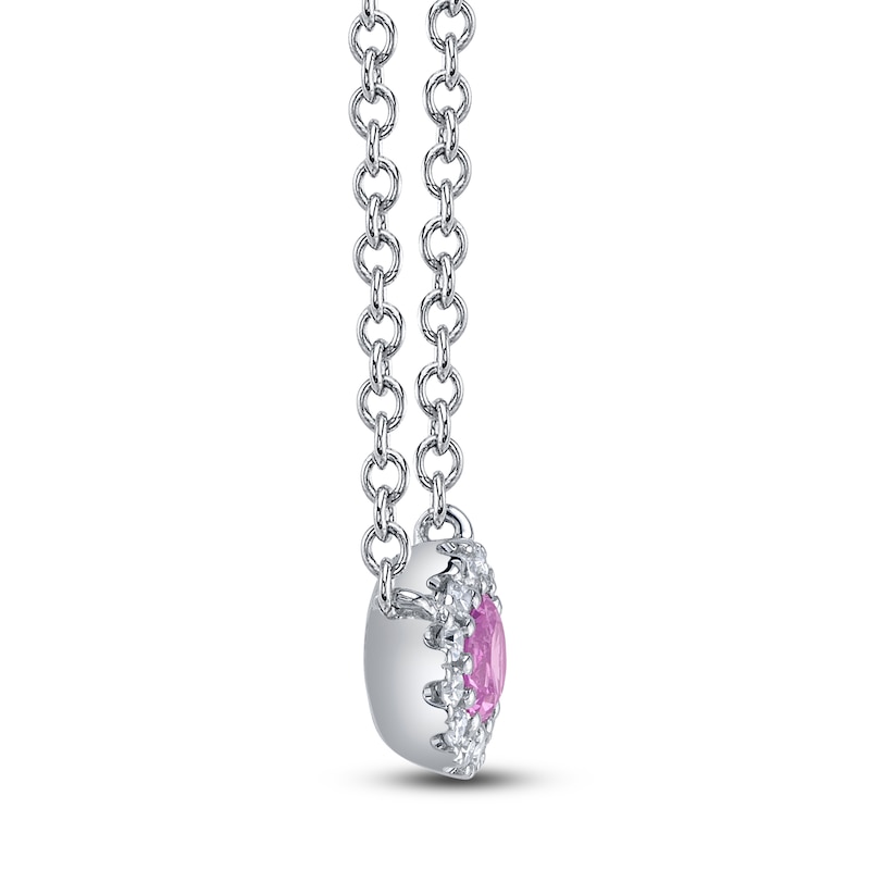 Main Image 2 of Shy Creation Natural Pink Sapphire & Diamond Accent Halo Necklace 14K White Gold 18"