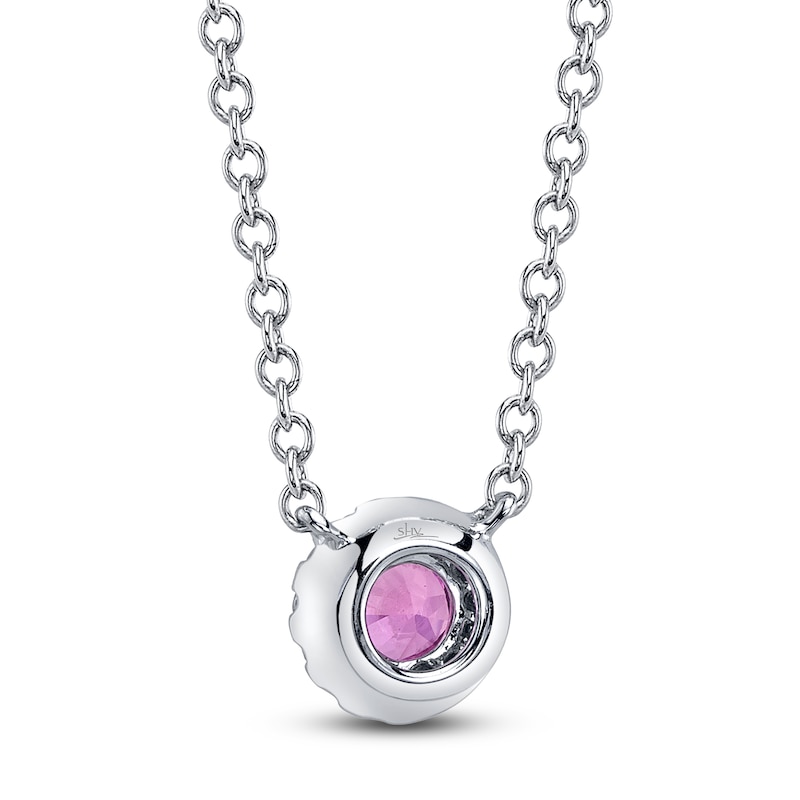 Main Image 3 of Shy Creation Natural Pink Sapphire & Diamond Accent Halo Necklace 14K White Gold 18"