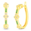 Thumbnail Image 2 of Natural Emerald & Diamond Clover Hoop Earrings 1/4 ct tw 10K Yellow Gold