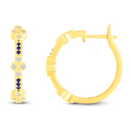 Natural Blue Sapphire & Diamond Clover Hoop Earrings 1/4 ct tw 10K Yellow Gold