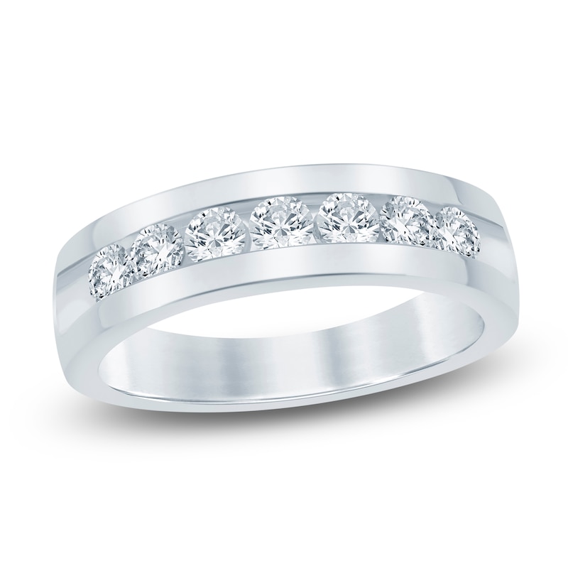 Main Image 1 of Men's Lab-Grown Diamond Seven-Stone Band 1 ct tw 14K White Gold