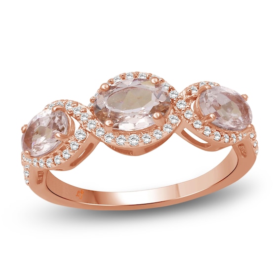 Oval-Cut Natural Morganite & Diamond Three-Stone Ring 1/4 ct tw 10K Rose Gold