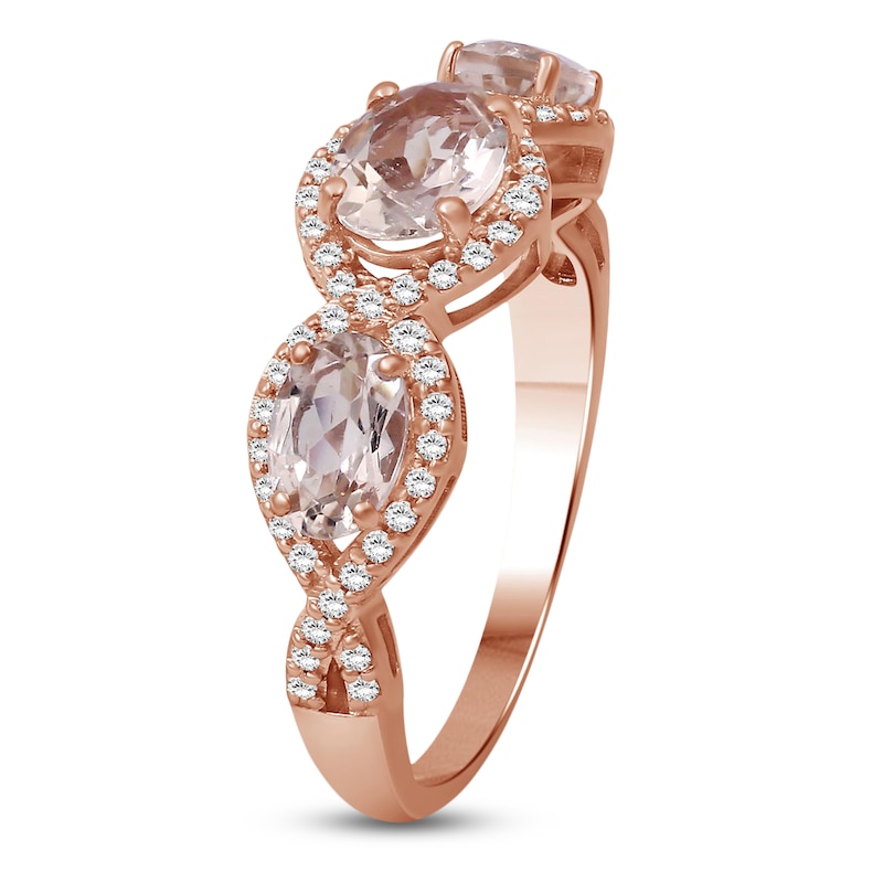 Main Image 2 of Oval-Cut Natural Morganite & Diamond Three-Stone Ring 1/4 ct tw 10K Rose Gold