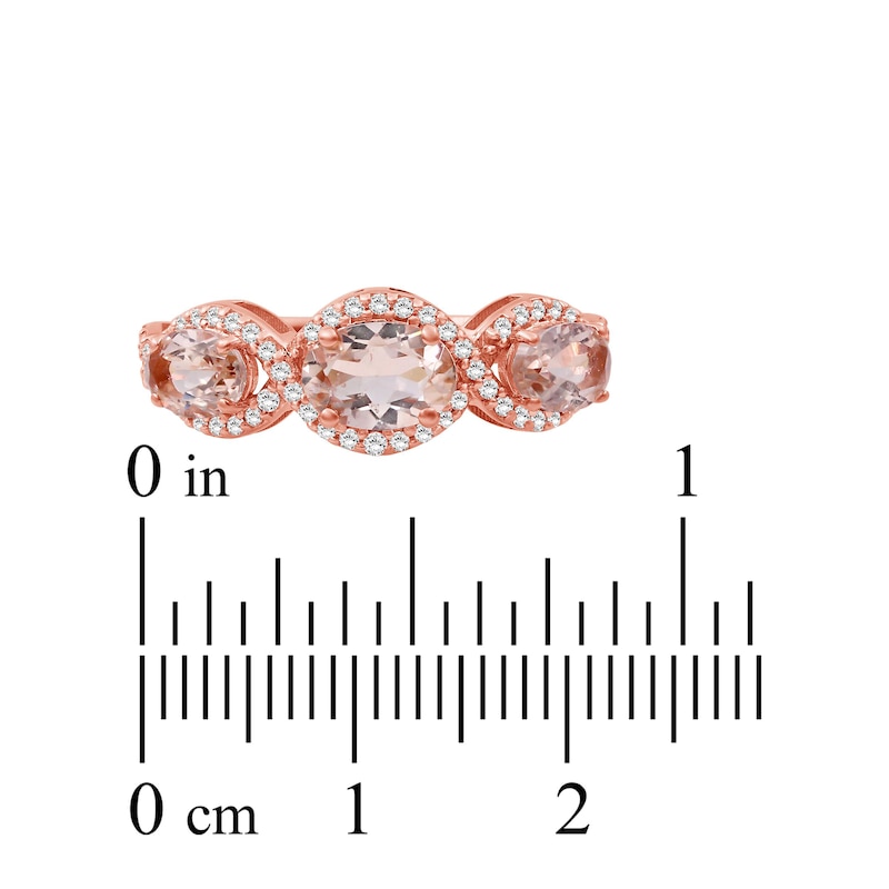 Main Image 4 of Oval-Cut Natural Morganite & Diamond Three-Stone Ring 1/4 ct tw 10K Rose Gold