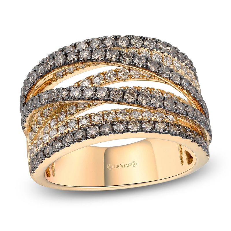 Main Image 1 of Le Vian Chocolate Ombré Diamond Multi-Row Crisscross Ring 1-7/8 ct tw 14K Honey Gold