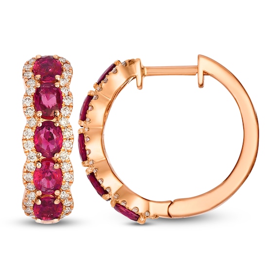 Le Vian Oval-Cut Natural Ruby Hoop Earrings 3/8 ct tw Diamonds 14K Strawberry Gold