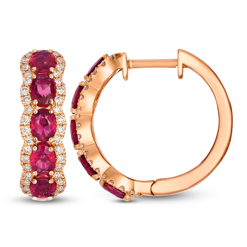 Main Image 1 of Le Vian Oval-Cut Natural Ruby Hoop Earrings 3/8 ct tw Diamonds 14K Strawberry Gold