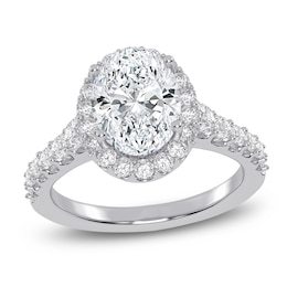 Certified Oval-Cut Lab-Grown Diamond Halo Engagement Ring 2-3/4 ct tw 14K White Gold