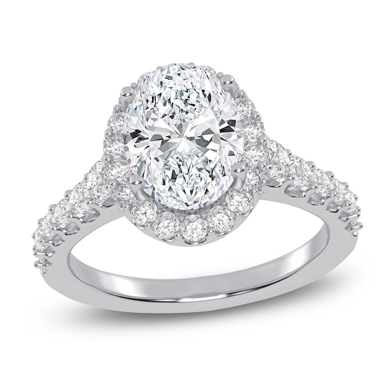 Certified Oval-Cut Lab-Grown Diamond Halo Engagement Ring 2-3/4 ct tw 14K White Gold