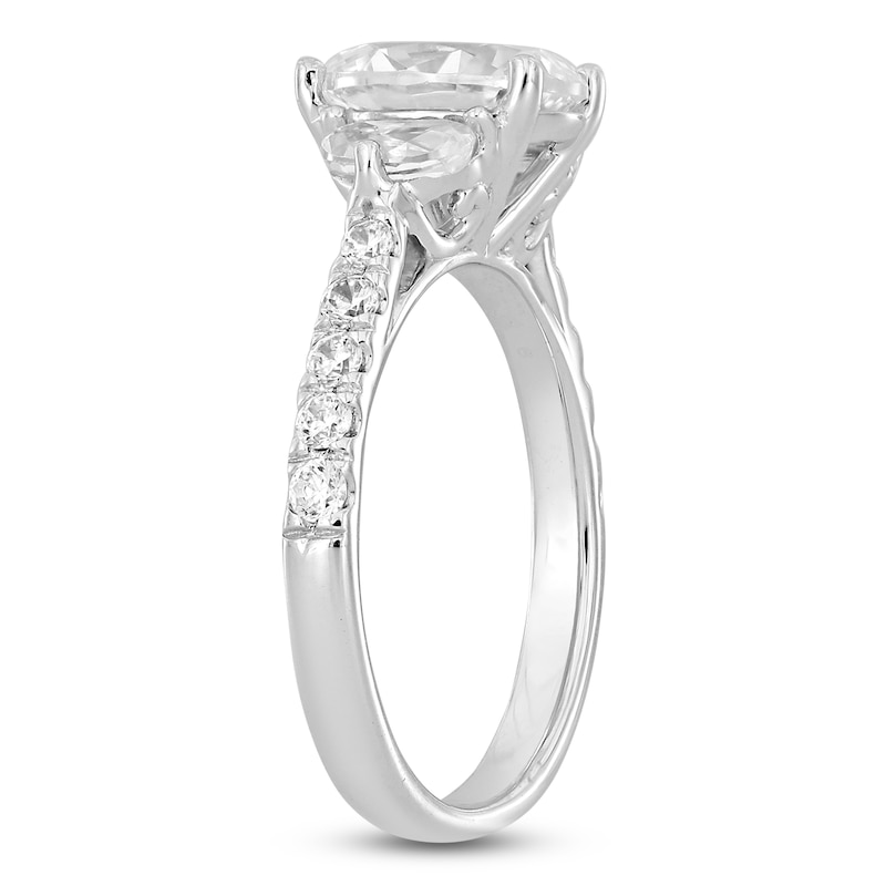 Main Image 2 of Oval-Cut & Half Moon-Shaped Lab-Grown Diamond Three-Stone Engagement Ring 3 ct tw 14K White Gold