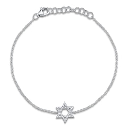 Shy Creation Diamond Star of David Bracelet 1/10 ct tw 14K White Gold 7" SC55025501