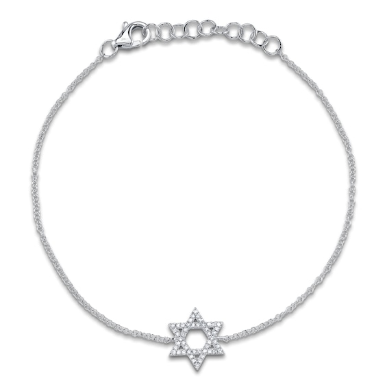 Shy Creation Diamond Star of David Bracelet 1/10 ct tw 14K White Gold 7" SC55025501