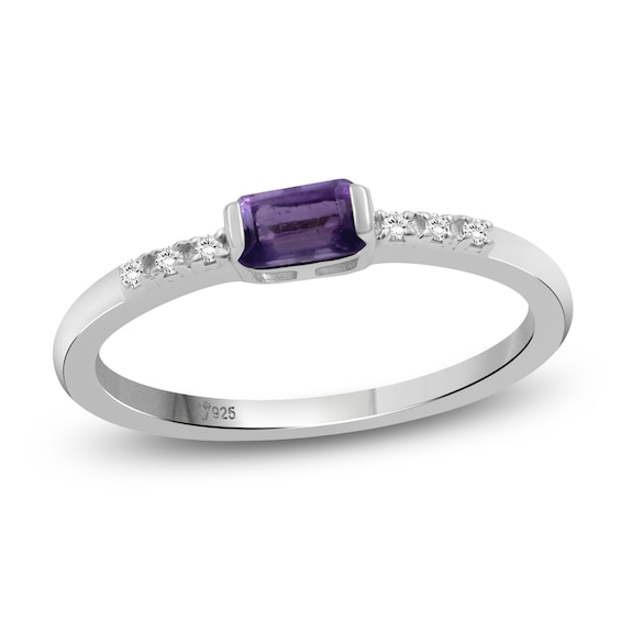 Rectangle-Cut Amethyst & White Lab-Created Sapphire Stackable Ring Sterling Silver