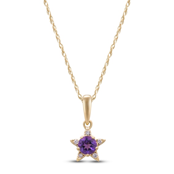 Natural Amethyst & Diamond Accent Star Necklace 14K Yellow Gold 18"