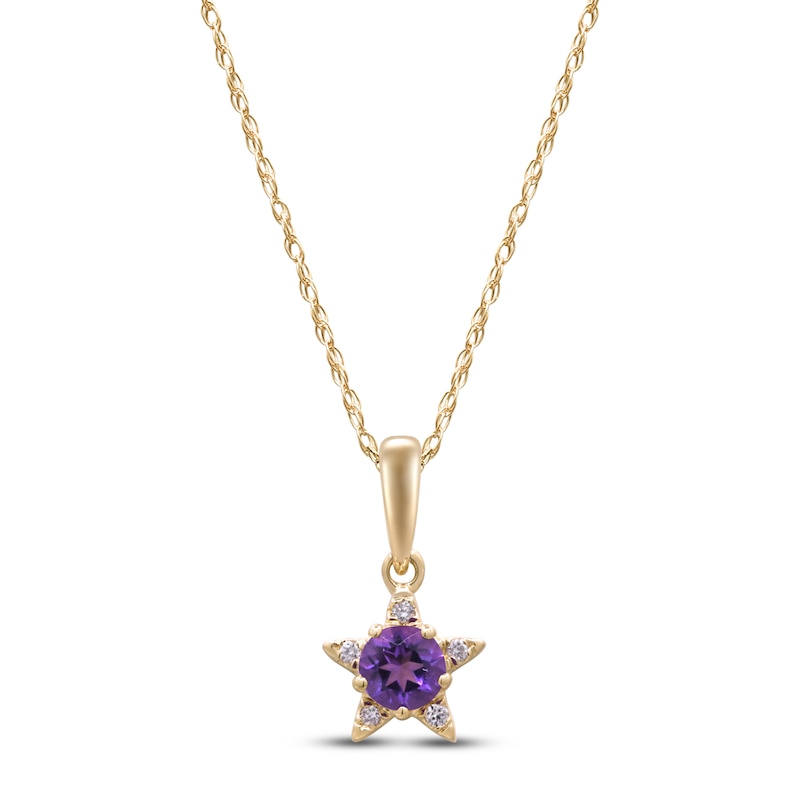 Main Image 1 of Natural Amethyst & Diamond Accent Star Necklace 14K Yellow Gold 18"